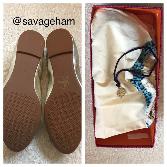 NWOT Tory Burch Bloosom Ballet Flat in Spark Gold - Picture 7 of 8